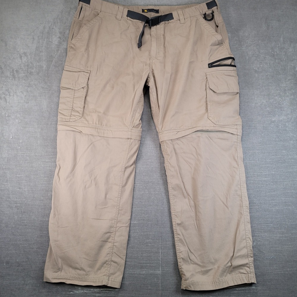 BC Clothing Convertible Cargo Pants Mens XXL 30 Khaki Belted Zip Off Hiking